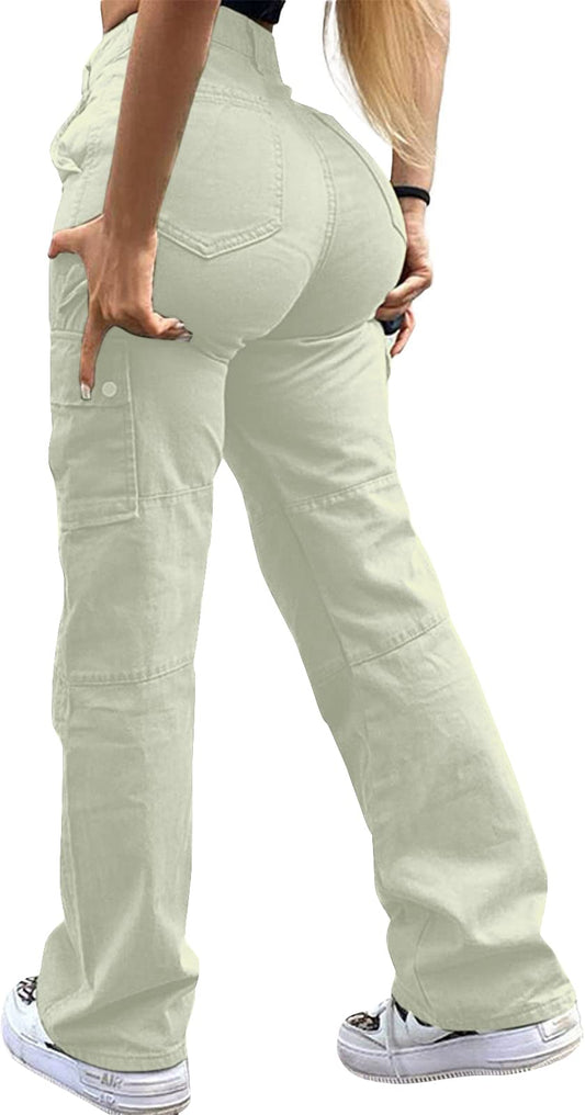 GuYongZ Cargo Pants for Women High Waist Trendy Jeans Skinny Stretch Butt Lifting Work Pants Casual Y2K Streetwear Pants.White